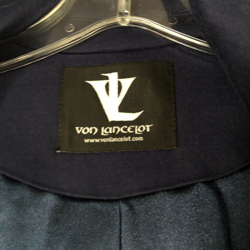 Von Lancelot Trench Coat S Navy Blue Double Breasted Jacket Military Goth Punk - Picture 11 of 16